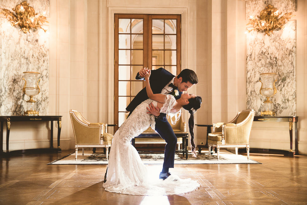 Bride and groom dancing on their wedding day